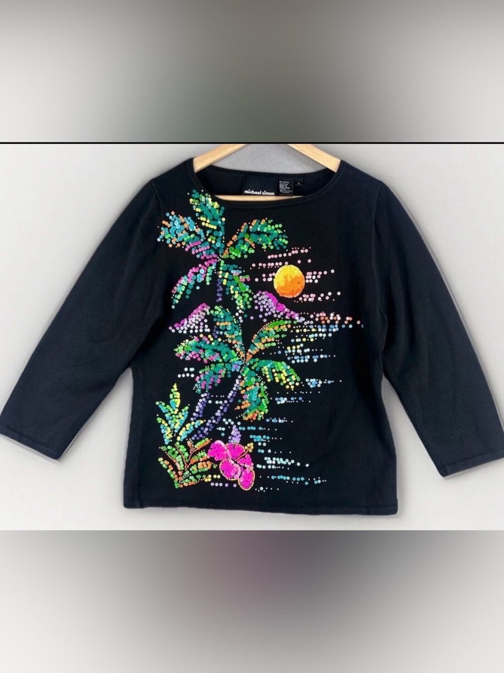 Vintage Michael Simon Women's Sweater Sz Large Tropical Palm Tree Grandma Core